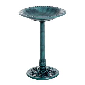 28" Resin Fleur De Lis Bird Bath, Time-Worn Finish - Garden Ornamental Decor