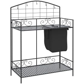 Potting Worktable Steel Work Surface with Large Inbuilt Sack Cover 5 Hanging Hooks Storage Shelf