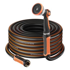 Garden Hose, 150 ft 5/8" Heavy Duty Rubber Water Hose with 10 Mode Nozzle, 150PSI Working & 600PSI Burst