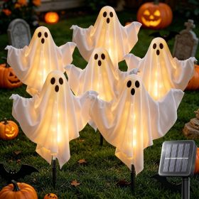 6-piece Halloween decoration outdoor solar ghost light warm white Waterproof solar ghost column light with adjustable arm for courtyard, garden path