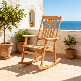 Outdoor Rocking Chair Acacia Wood High Back Patio with Armrests Comfortable Seating for Backyard Garden Furniture