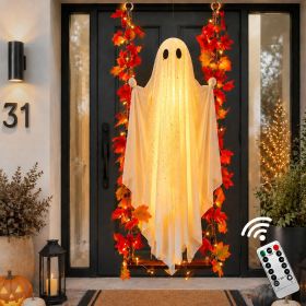 Halloween Decorations Outdoor Indoor-5.3ft Hanging Ghost Decor with a Maple Leaf 6.6ft Swing,Ghost Light,Halloween Decor for Tree,Yard,Porch,Garden