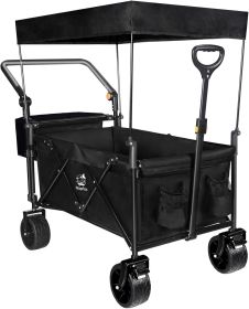 Collapsible Wagon Heavy Duty Wagons Carts Foldable with Removable Canopy, Foldable Wagon Cart with Wheels for All-Terrain with Brake