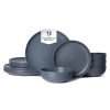 12-Piece Stoneware Dinner Plates Bowls Sets | Microwave & Dishwasher Safe | Non-Toxic Dinner Plates Bowls Set | Stackable Matte Glaze Kitchenware for