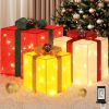 3 Pieces Large Gift Boxes for Christmas Decorations Outdoor, 10" 8" 6" with Pre-lit 70 LED Mini String Lights