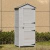 Garden Cabinet Light Gray Wooden 4-Tier Backyard Storage Shed 3 Shelves Lockable Organizer Tin Roof Magnetic Latch