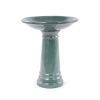 Ceramic Pedestal Bird Bath for Outdoor Garden, 12.4 Inch Diameter Vintage Forest Green Birdbath, Tall Backyard Patio Wild Bird Water Feeder Yard Decor