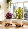 Set of 4 Natural Finish Wooden Plant Pot Mover, Portable Round Plant Stand with 4 Wheels, Sturdy Planter Caddy for Patio Garden Home Decor