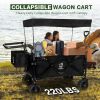 Collapsible Wagon Heavy Duty Wagons Carts Foldable with Removable Canopy, Foldable Wagon Cart with Wheels for All-Terrain with Brake