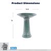 Ceramic Pedestal Bird Bath for Outdoor Garden, 12.4 Inch Diameter Vintage Forest Green Birdbath, Tall Backyard Patio Wild Bird Water Feeder Yard Decor