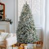 7 FT Pre-lit Snow Flocked Christmas Tree, Artificial Hinged Xmas Pine Tree with 1000 Branch Tips