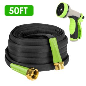 50FT Non-Expandable Garden Hose Kink-Free Lightweight Water Hose Lay Flat Garden Hose with 10 Patterns Hose Nozzle Storage Bag Hanging Hook for Outdoo