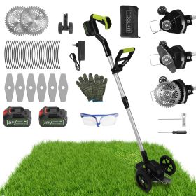 21V Electric Weed Edger Cordless String Trimmer Grass Mower Eater Bush Cutter with 16800RPM 2x 3000mAh Batteries 3.6-4.6FT Length 90otatable Angle