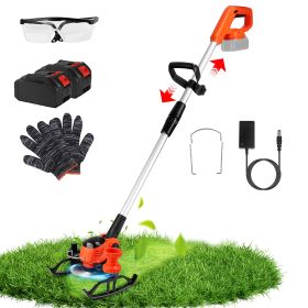 Cordless Grass Trimmer With Wheels 2Pcs 3.0Ah Batteries Rechargeable Handhold Lawn Mower With 3 Types of Blades Head Angle Adjustable Lightweight for