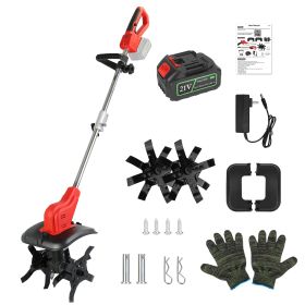 21V Electric Cordless Tiller Cultivator Powered Garden Tiller with 4 Blades 16 Steel Tines 550W 300RPM 4000mAh Battery Tilling 9-in Width & 9-in Depth