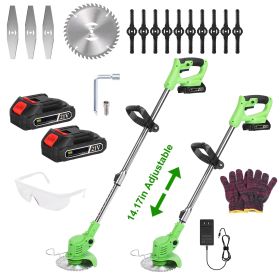 21V 300W Cordless Grass Trimmer Rechargeable Lawn Mower 18000M/Min Weed Cutter with Saw Blade 2 Stainless Steel Blades 10 Plastic Blades 2 Rechargeabl