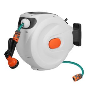 Retractable Garden Hose Reel Wall Mounted Automatic Water Hose Reel with Any Length Lock 8 Pattern Spraying Modes 180wivel Bracket