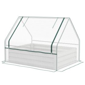 Metal Raised Garden Bed with Greenhouse, Small Planter Box with White & Silver Cover for Outdoor Gardening