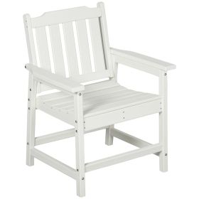 Outdoor Dining Chair Plastic Patio Armchair with Armrests Slatted Back White for Lawn Garden Poolside