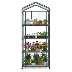 4-Tier Mini Portable Greenhouse with Wheels, Rust-Resistant Steel Frame, PVC Cover for Indoor or Outdoor Gardening, 27.17" x 19.29" x 63.78", Cle