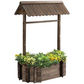 Wishing Well Planter, Wooden Raised Garden Bed, Ornamental Outdoor Flower Planter for Outdoor Garden, Yard, Lawn, and Home Decor