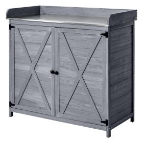 Potting Bench Table, Outdoor Gardening Wooden Storage Cabinet with 39 x 19 in Wood Tabletop
