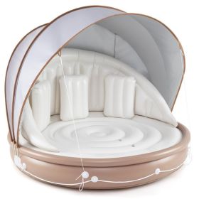 Inflatable Canopy Island Tanning Pool Lounger Float with Retractable Canopy