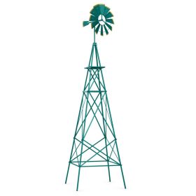 8 Feet Windmill Metal Ornamental Wind Wheel Weather Resistant (Color: Green)