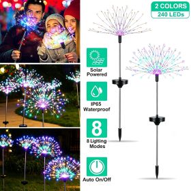 240 LEDs Solar Starburst Stake Lights, 2 Pack 120LED Each, 8 Light Modes Multicolor Copper Wire Solar Decorative Lights for Yard Lawn (Color: Color)