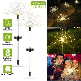 240 LEDs Solar Starburst Stake Lights, 2 Pack 120LED Each, 8 Light Modes Multicolor Copper Wire Solar Decorative Lights for Yard Lawn (Color: Warm)