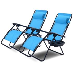 Set of 2 Folding Outdoor Zero Gravity Lounge Chair (Color: Blue)
