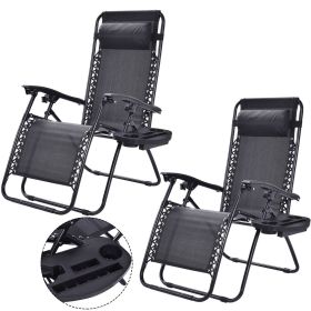 Set of 2 Folding Outdoor Zero Gravity Lounge Chair (Color: Black)