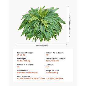 Artificial Ferns, 50 Inch Fake Boston Fern Bush Plant With 96 Fronds, Large Faux Greenery For Indoor And Outdoor Decor, Silk & LDPE, Realistic Fo (Option: Black)