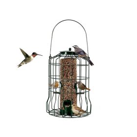 Outdoor Metal Seed Guard Deterrent Squirrel-Proof Caged for Wild Bird Feeder (Color: Green, type: bird)