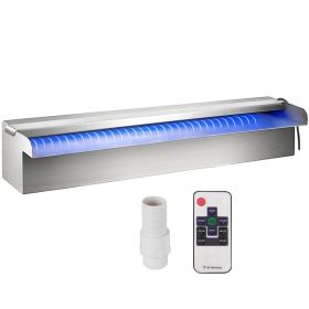 Pool Fountain Stainless Steel Pool Waterfall 11.8inch X 4.5inch X 3.1inch W X D X H With LED Strip Light Waterfall Spillway With Pipe Connector R (Option: 11.8 inch)